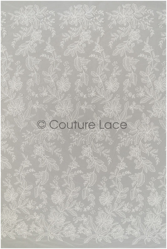 Romantischer floraler Spitzenstoff für Brautkleid, Blattspitze, Braut-Couture-Spitzenstoff, florale Spitze mit Pailletten// L21-406