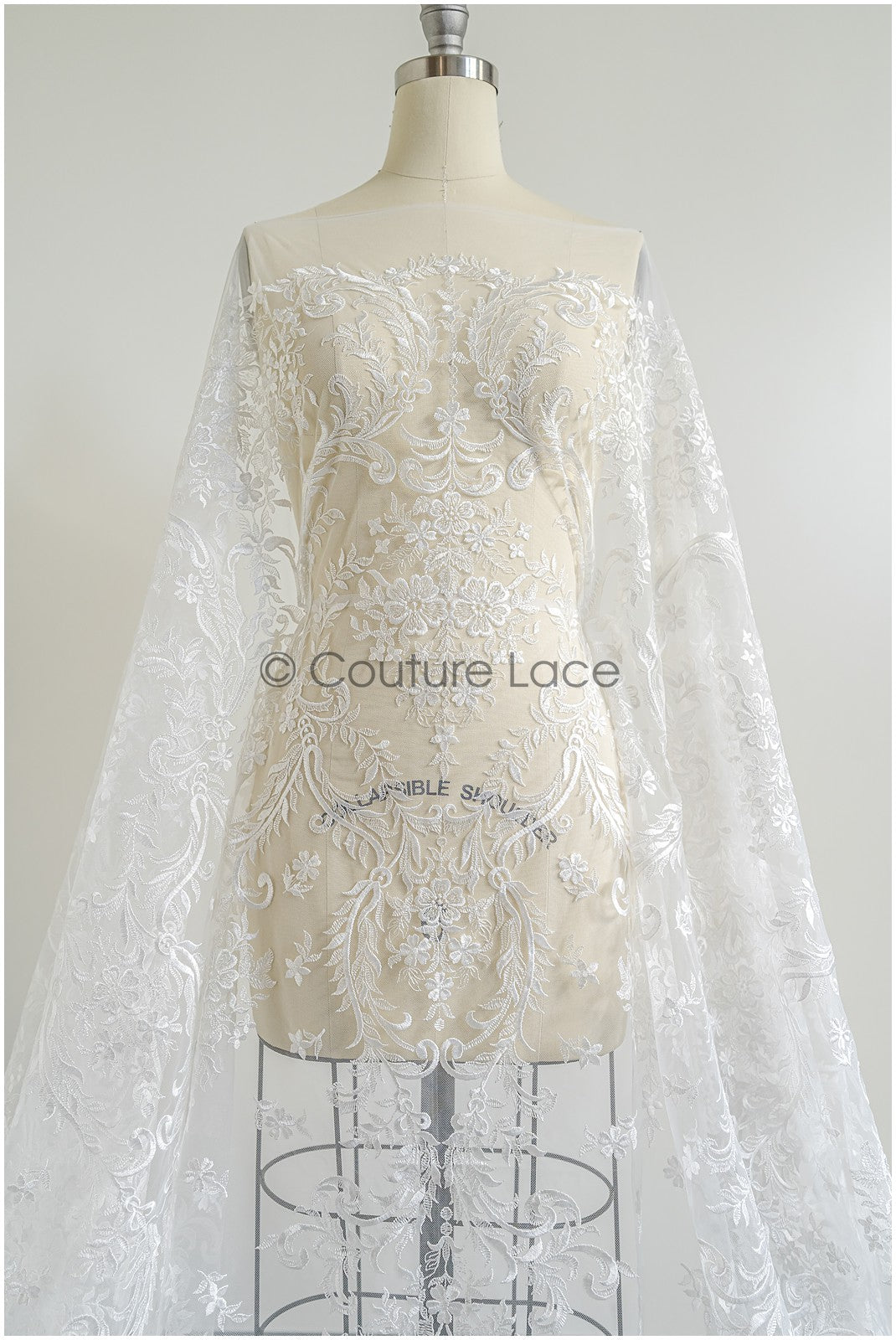 Soft embroidered bridal lace fabric, high-quality lace fabric for wedding dresses // L25-427