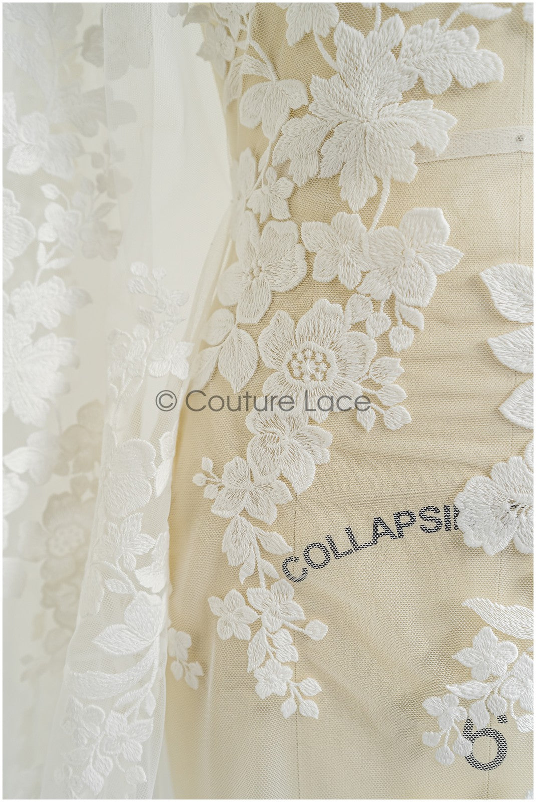 Wunderschöner Spitzenstoff mit verziertem Muster auf gepunkteter Tüllbasis/Couture-Spitzenstoff/verzierte Brautspitze// L22-438