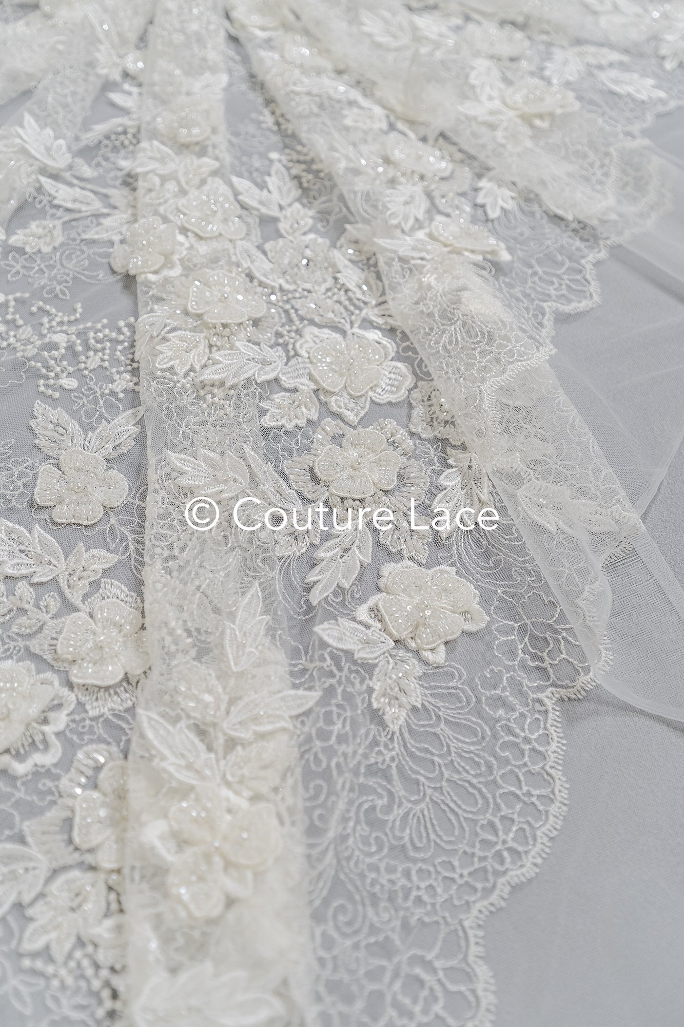 Handbestickte 3D Blumen Perlen Spitzen Stoff/ Couture Spitzenstoff mit Perlen/ Braut Spitzenstoff/ Brautspitze// L25-638B