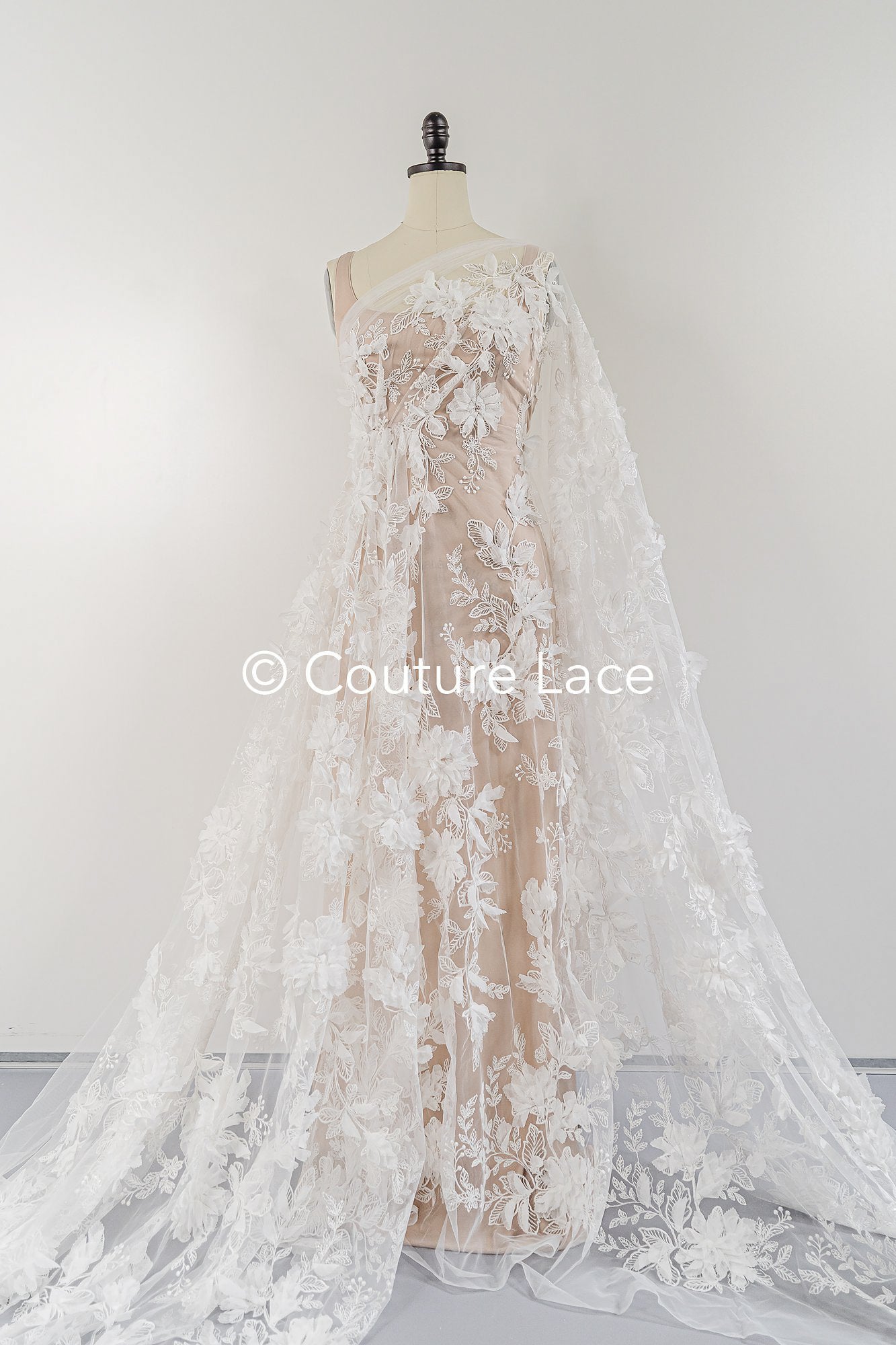 Exquisite floral lace for wedding dresses, luxury bridal lace with 3D flowers // L25-833
