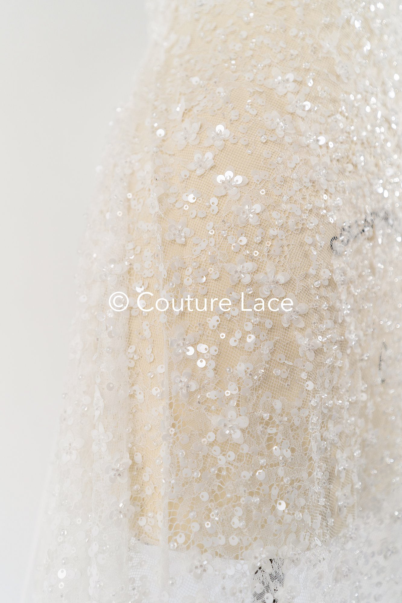 Floral bridal lace embroidered with pearls and small 3D flowers // L25-836