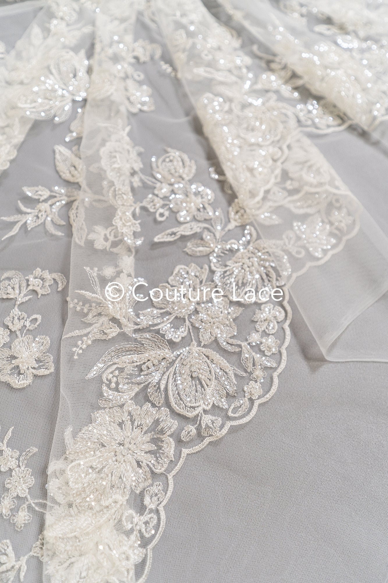 Floral beaded bridal lace for wedding dresses // L25-092N