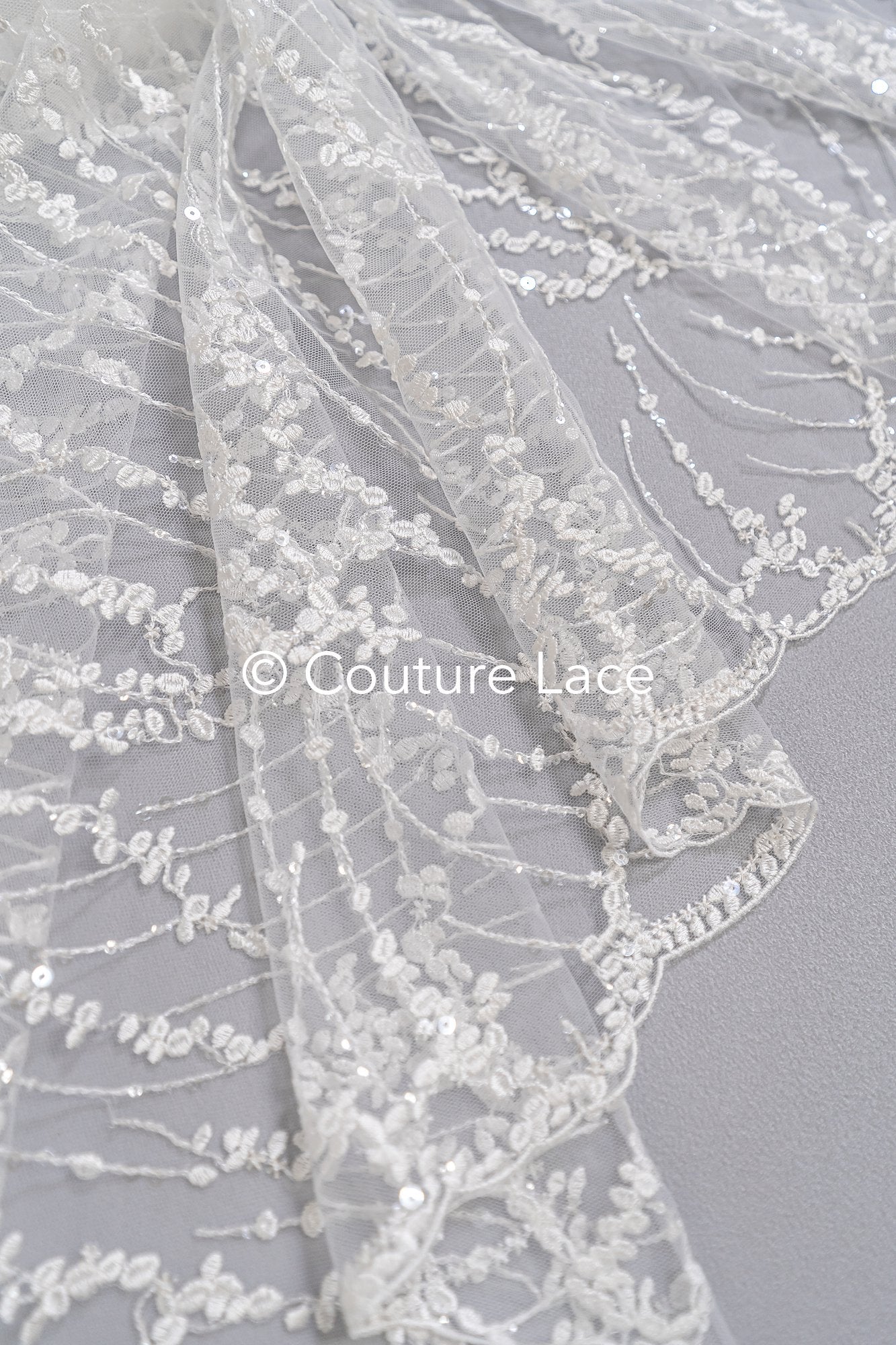 Elegant wave-dot lace with sequins for a glamorous wedding dress // L25-105S