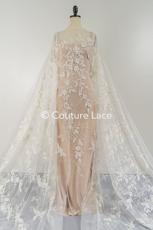 Handbestickte 3D Blumen Perlen Spitzen Stoff/ Couture Spitzenstoff mit Perlen/ Braut Spitzenstoff/ Brautspitze// L25-638B