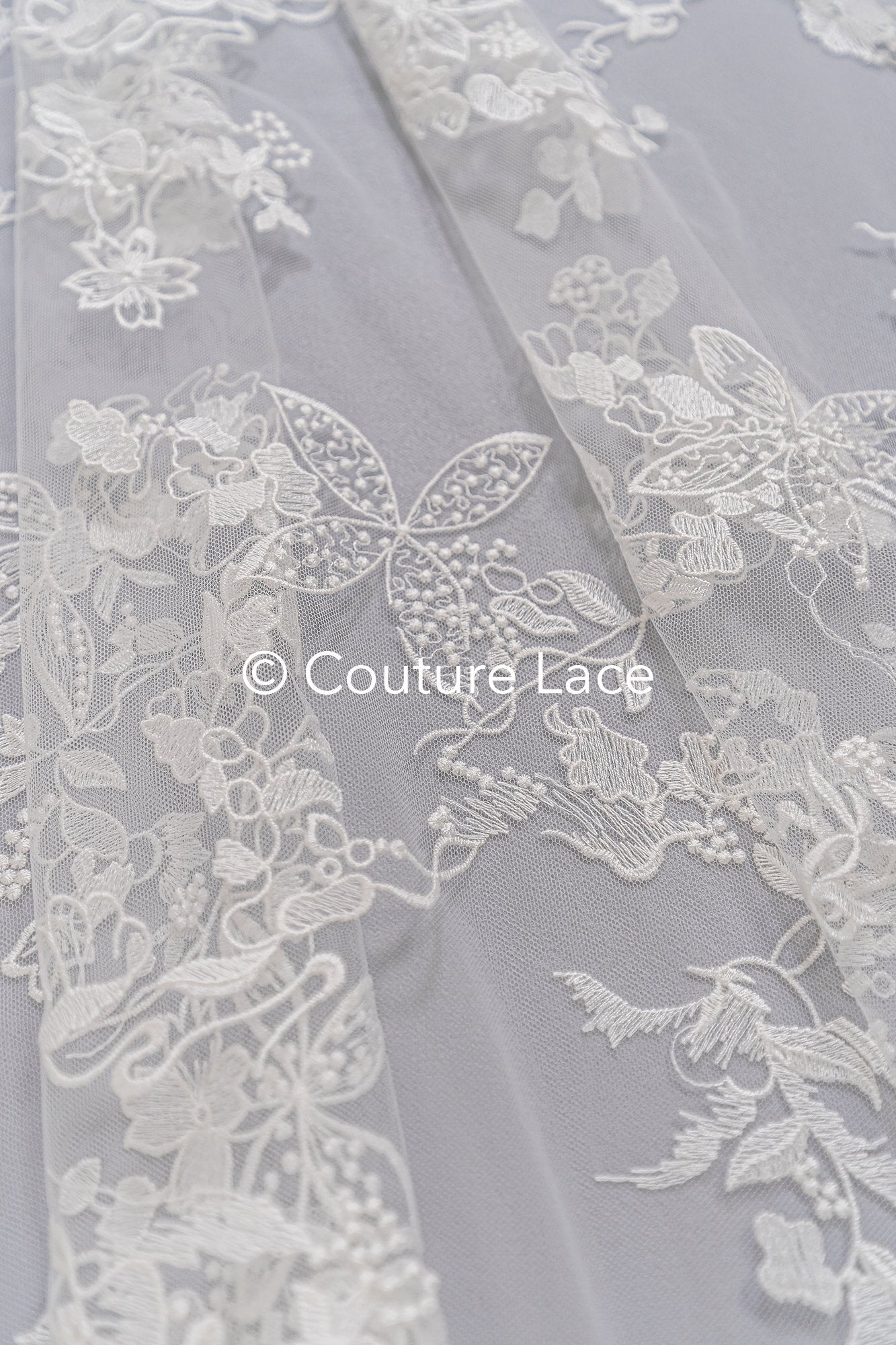 Floral embroidered bridal lace fabric, high-quality lace fabric for wedding dresses // L25-671