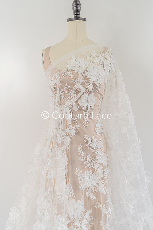 Exquisite Florale Spitze für Brautkleider, Luxus Brautspitze mit 3D Blumen // L25-833