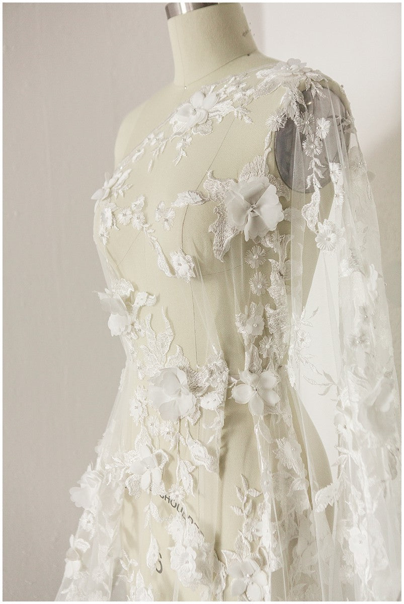 Perlen Spitzenstoff mit 3D-Blumen Off-White/ Couture Spitzenstoff/ Braut Spitzenstoff/ Perlen Spitze// L23-171A