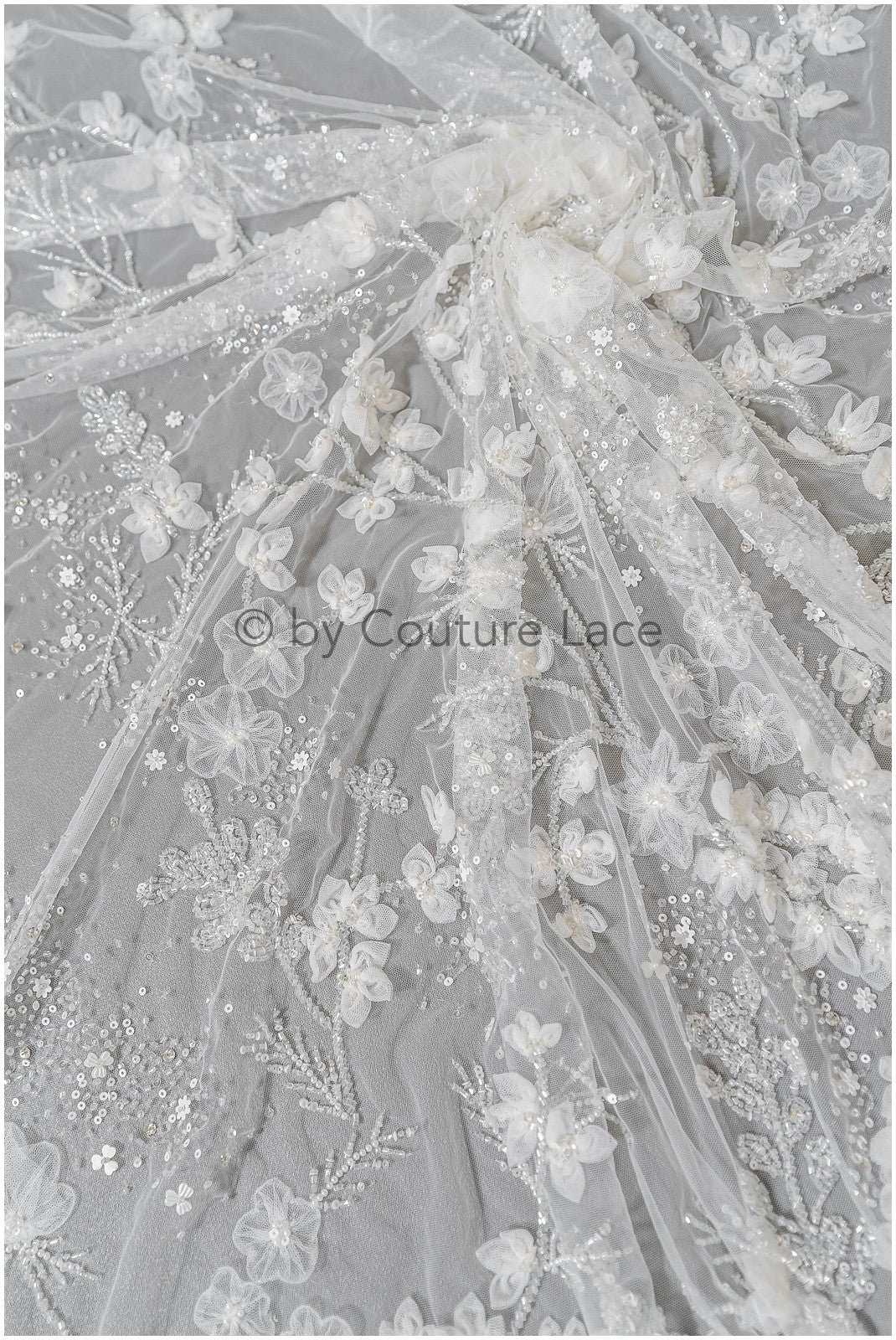 Handperlen-Brautspitze, 3D-Blumen-Spitzenstoff, luxuriöse schwere Perlen-Hochzeitskleid-Spitze, Designer-Couture-Spitze// L22-525(1E=85cm)