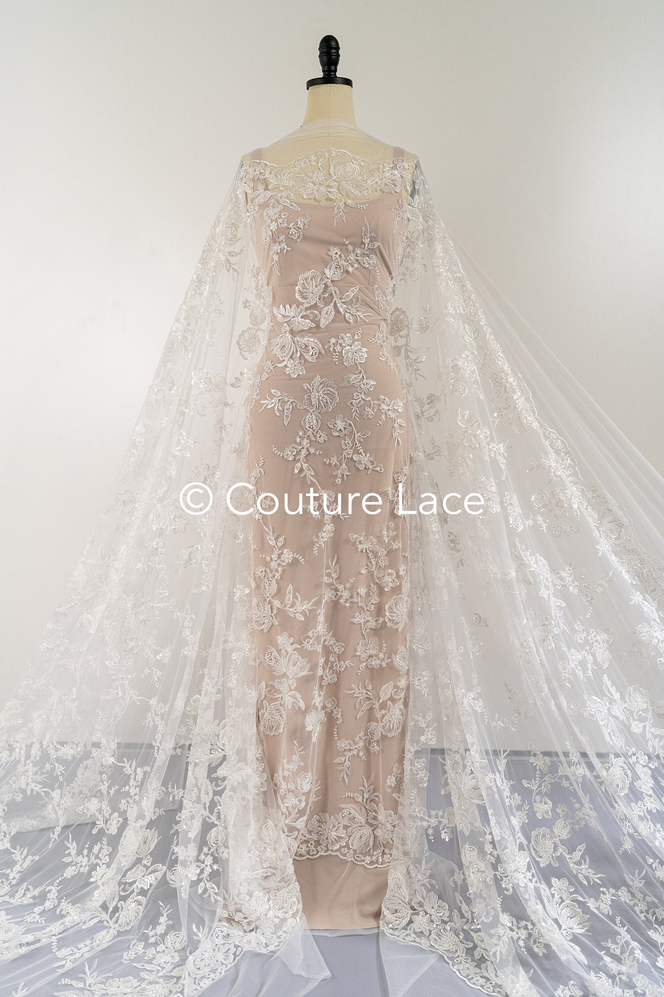 Floral beaded bridal lace for wedding dresses // L25-092N