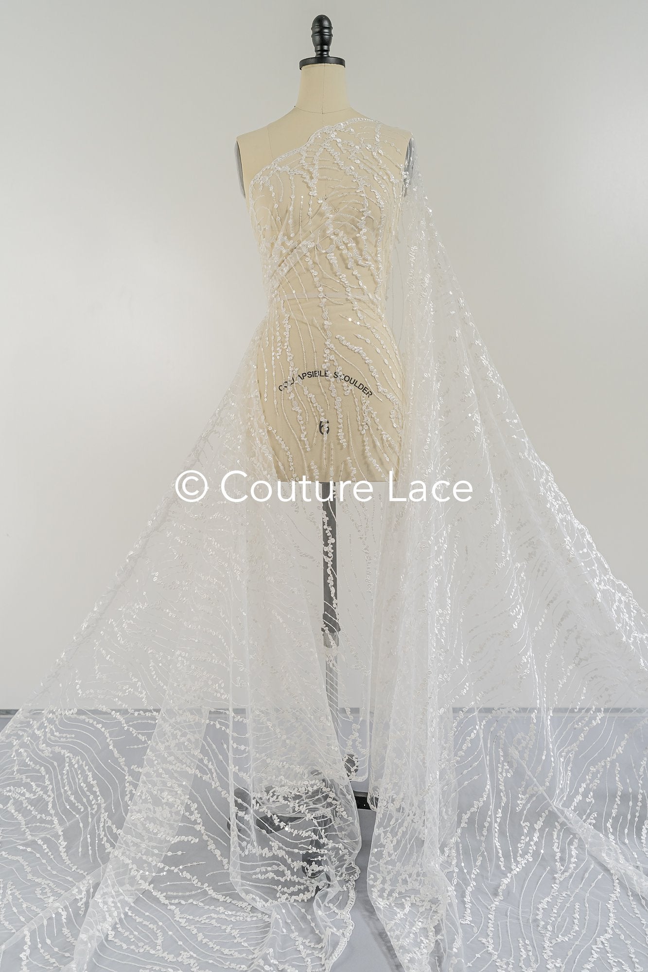 Elegant wave-dot lace with sequins for a glamorous wedding dress // L25-105S