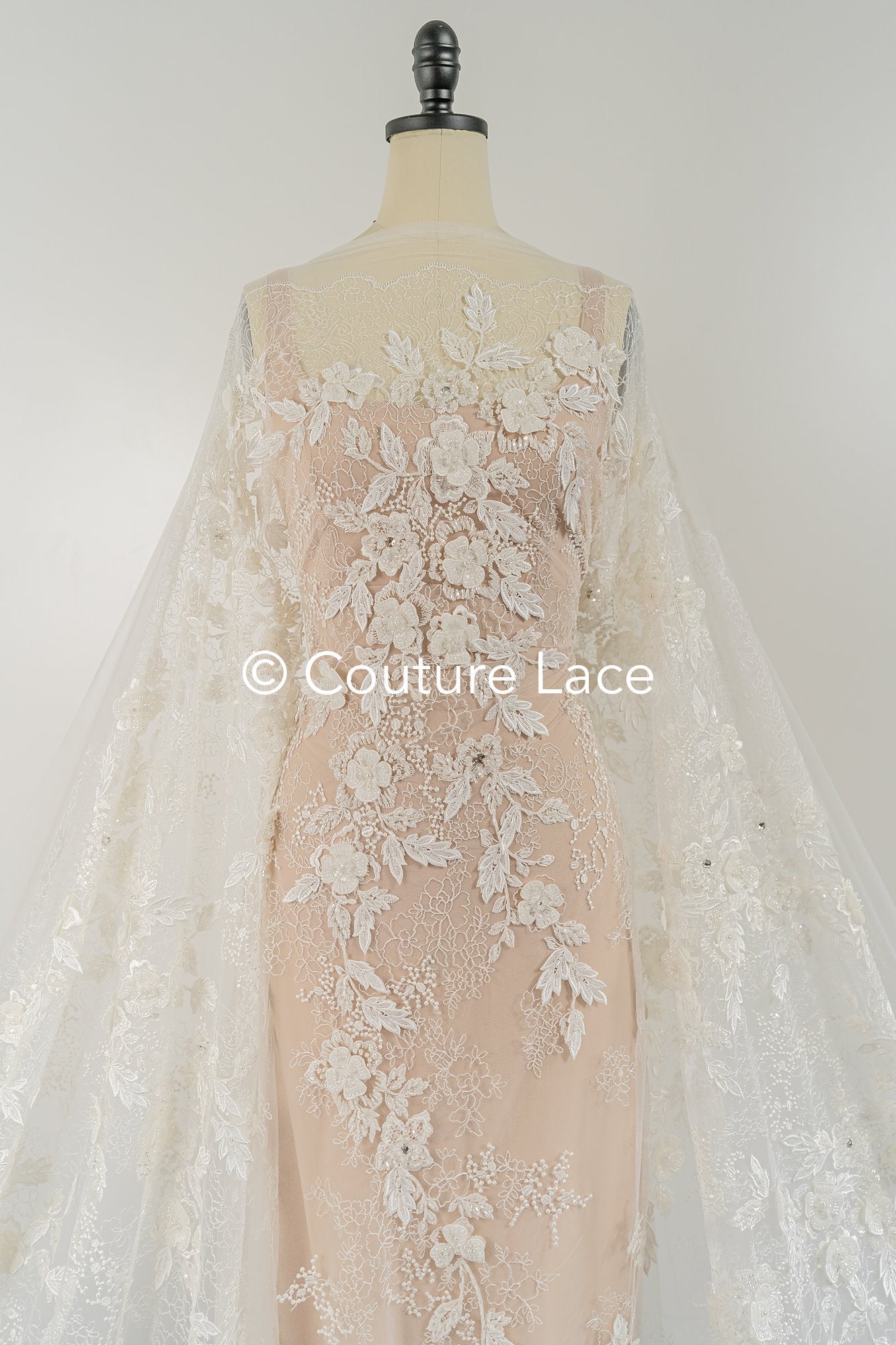 Handbestickte 3D Blumen Perlen Spitzen Stoff/ Couture Spitzenstoff mit Perlen/ Braut Spitzenstoff/ Brautspitze// L25-638B