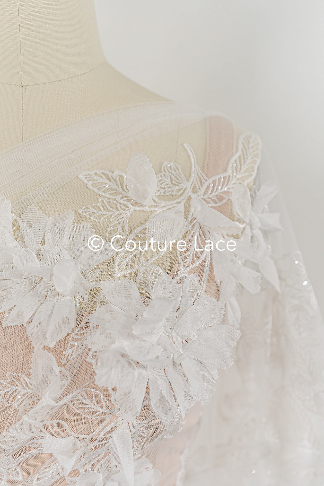Exquisite floral lace for wedding dresses, luxury bridal lace with 3D flowers // L25-833