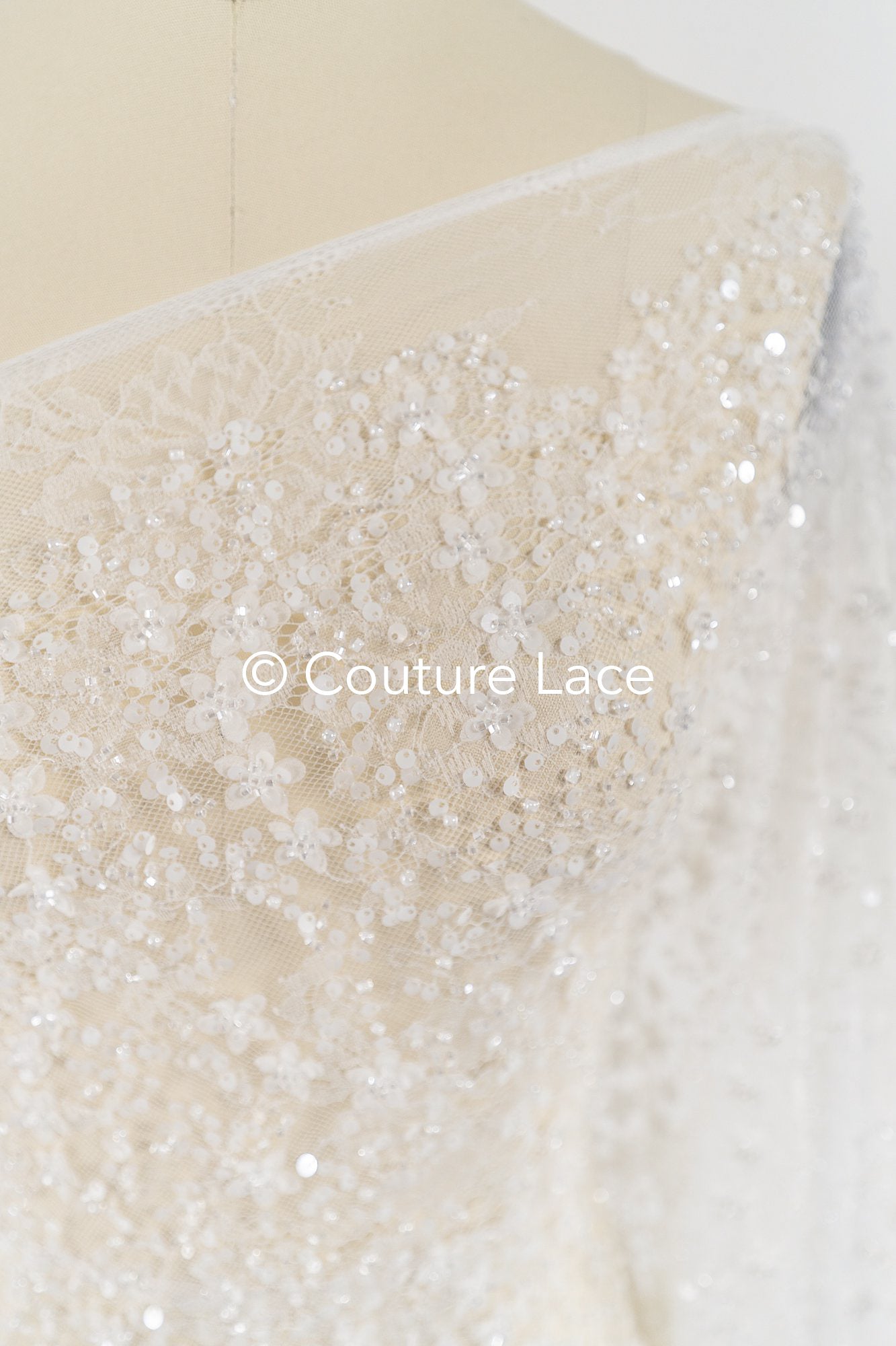 Floral bridal lace embroidered with pearls and small 3D flowers // L25-836