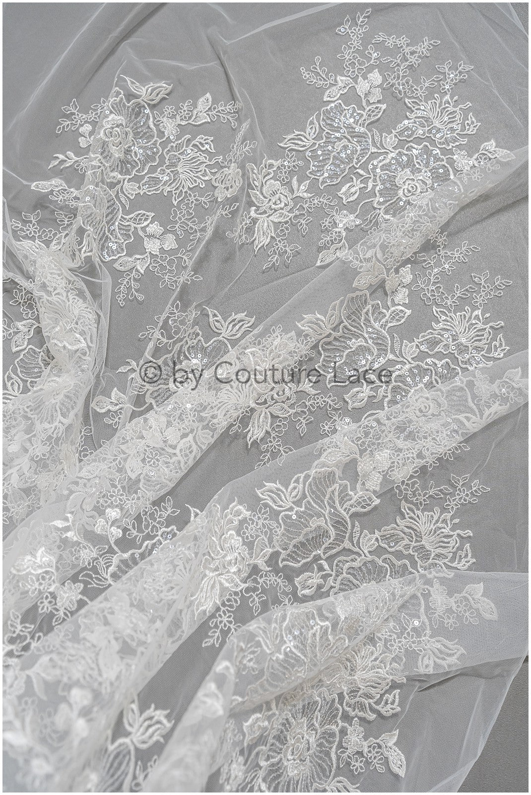 Romantic floral lace fabric/ embroidered floral lace off-white/ wedding dress lace/ rose lace fabric/ bridal lace// L25-031NT
