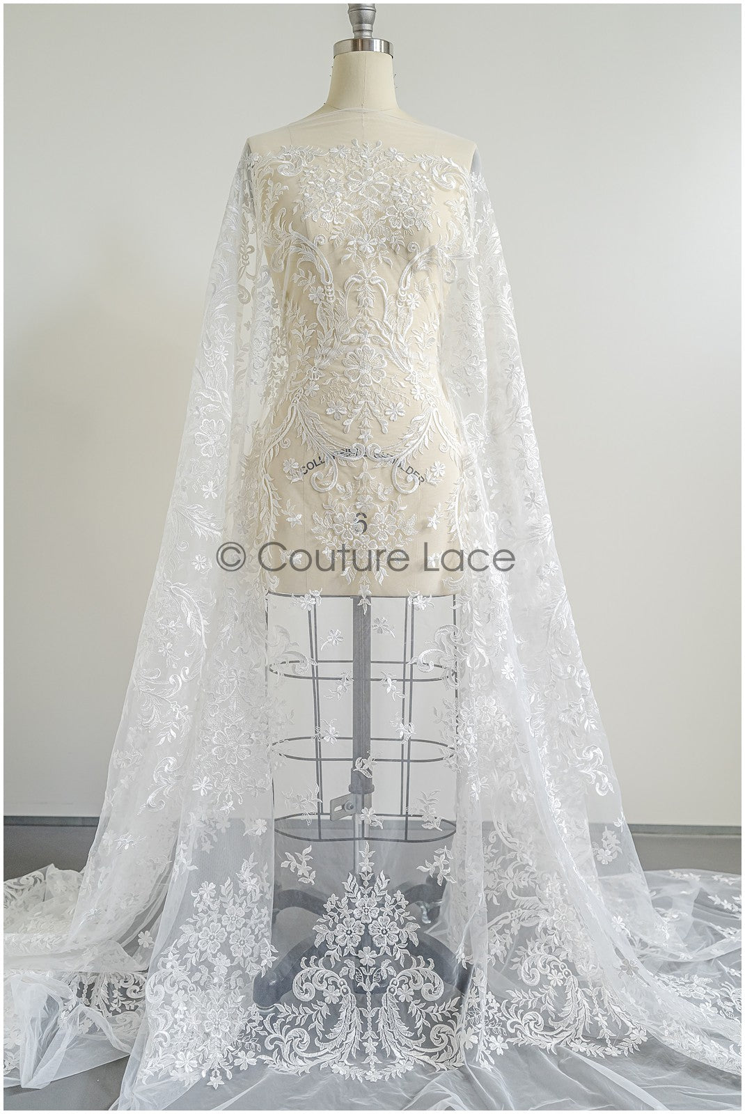 Soft embroidered bridal lace fabric, high-quality lace fabric for wedding dresses // L25-427