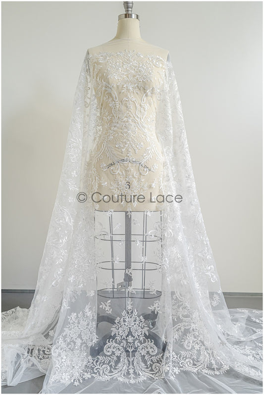 Weich bestickter Braut Spitzenstoff, Hochwertiger Spitzen Stoff für Brautkleider // L25-427