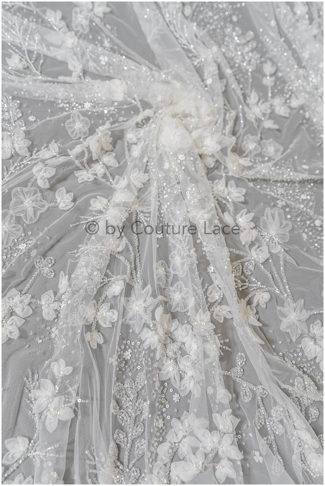 Handperlen-Brautspitze, 3D-Blumen-Spitzenstoff, luxuriöse schwere Perlen-Hochzeitskleid-Spitze, Designer-Couture-Spitze// L22-525(1E=85cm)
