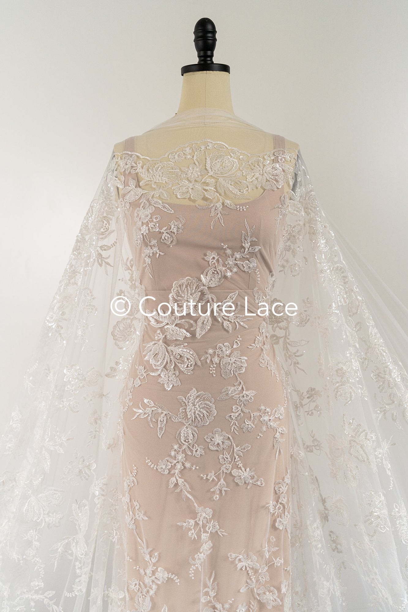 Floral beaded bridal lace for wedding dresses // L25-092N