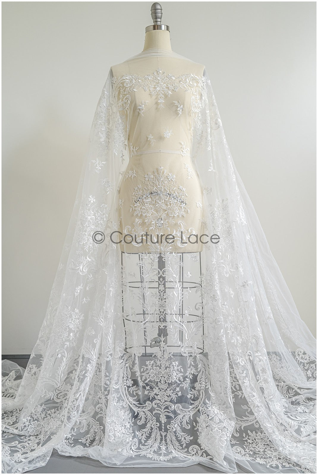 Soft embroidered bridal lace fabric, high-quality lace fabric for wedding dresses // L25-427