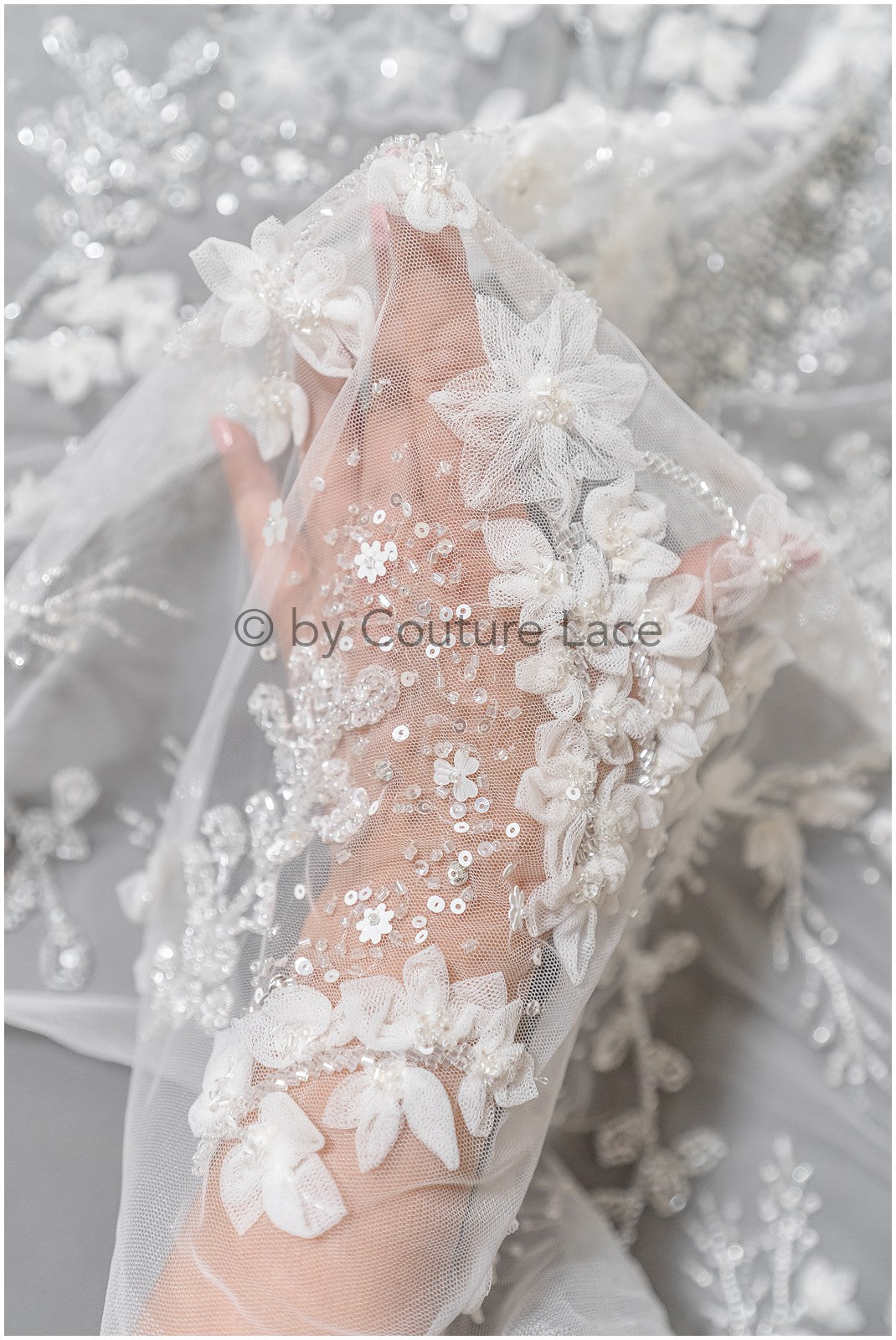 Handperlen-Brautspitze, 3D-Blumen-Spitzenstoff, luxuriöse schwere Perlen-Hochzeitskleid-Spitze, Designer-Couture-Spitze// L22-525(1E=85cm)