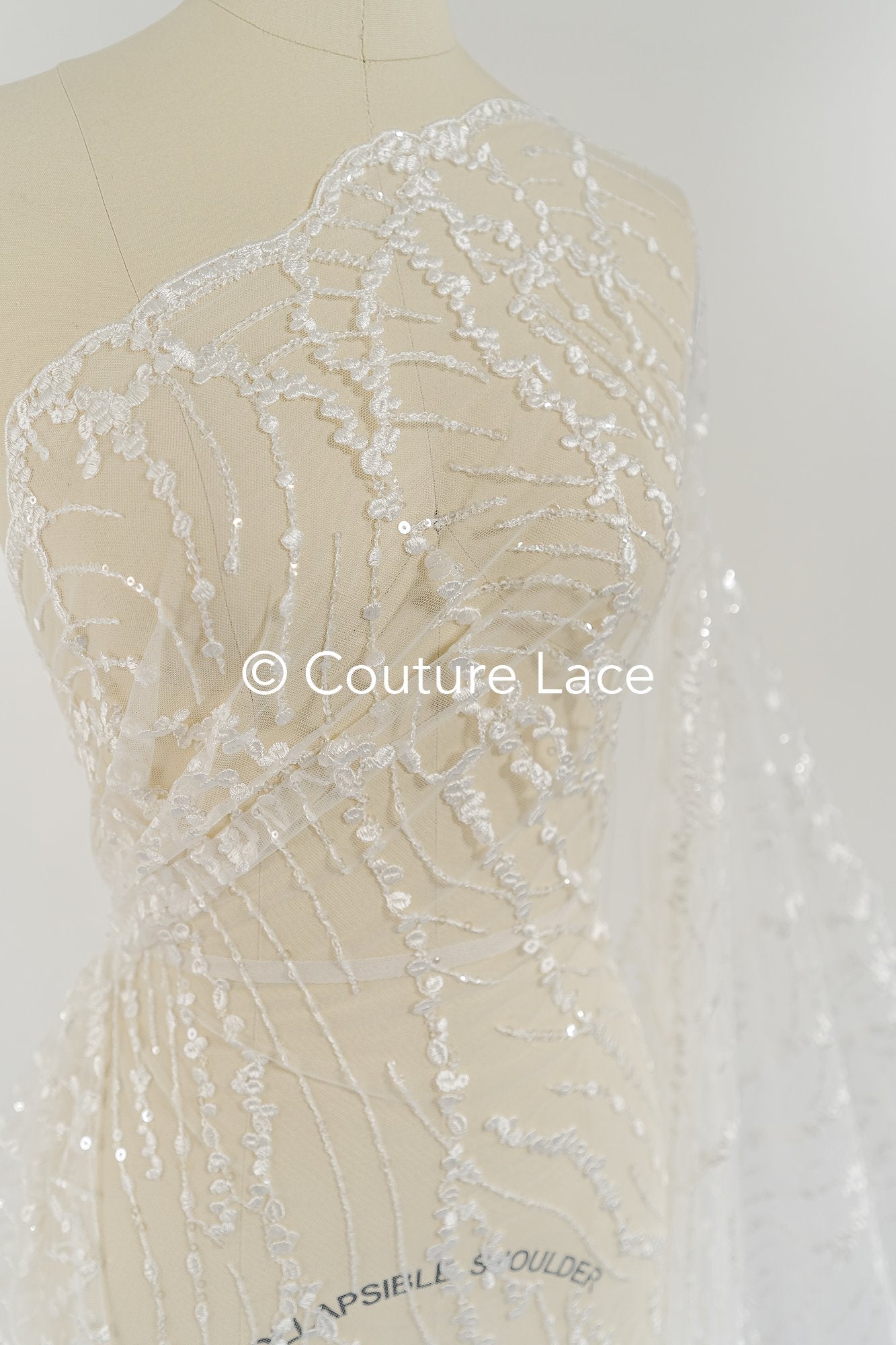 Elegant wave-dot lace with sequins for a glamorous wedding dress // L25-105S