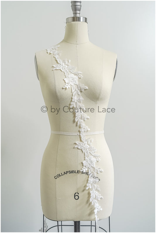 Garniture en dentelle nuptiale avec perles et paillettes/garniture en dentelle blanc cassé/garniture nuptiale/garniture en dentelle pour robe de mariée// T24-224