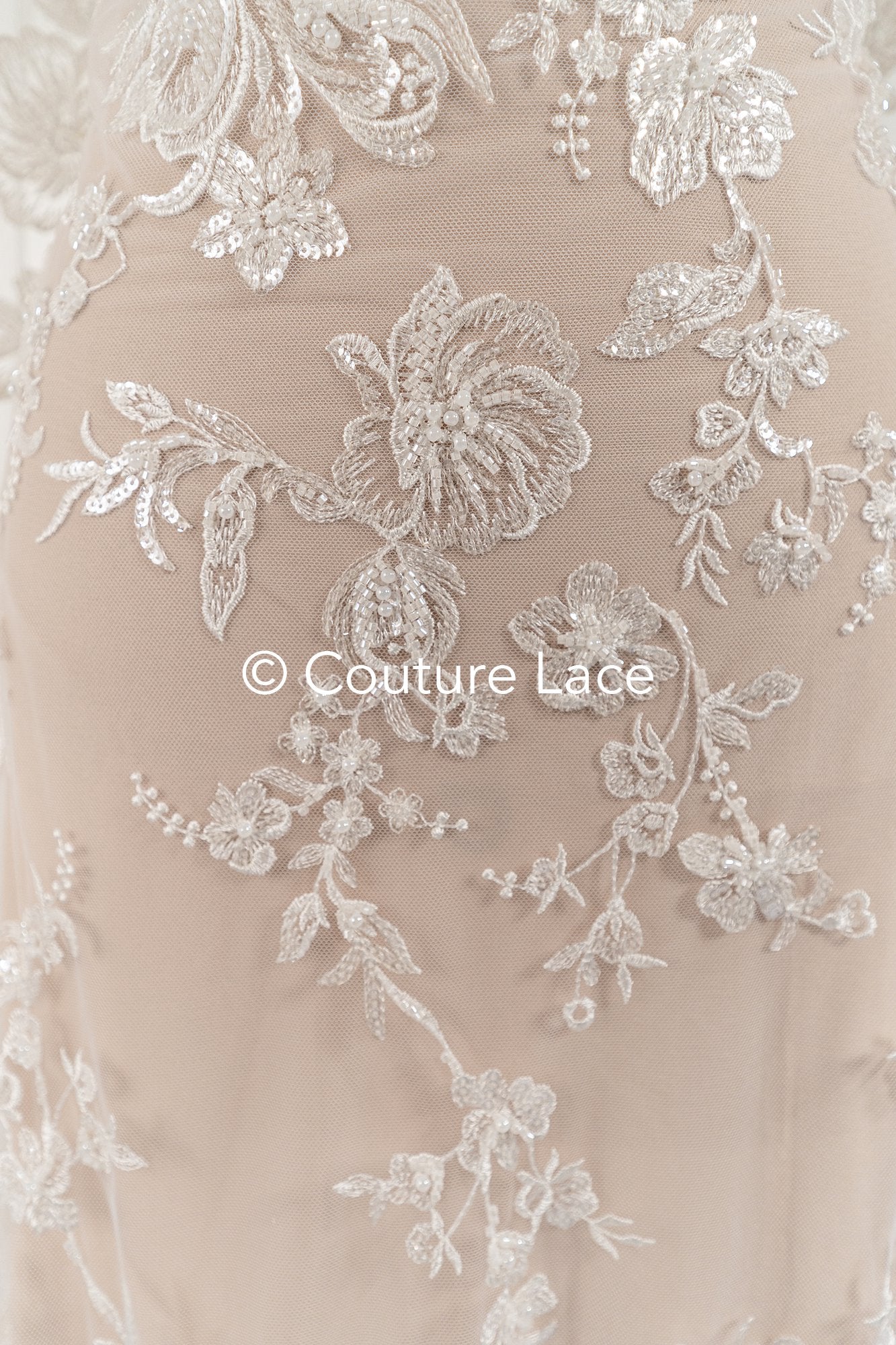 Floral beaded bridal lace for wedding dresses // L25-092N