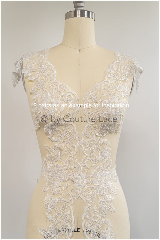 Garniture en dentelle nuptiale avec perles et paillettes/garniture en dentelle blanc cassé/garniture nuptiale/garniture en dentelle pour robe de mariée// T24-119