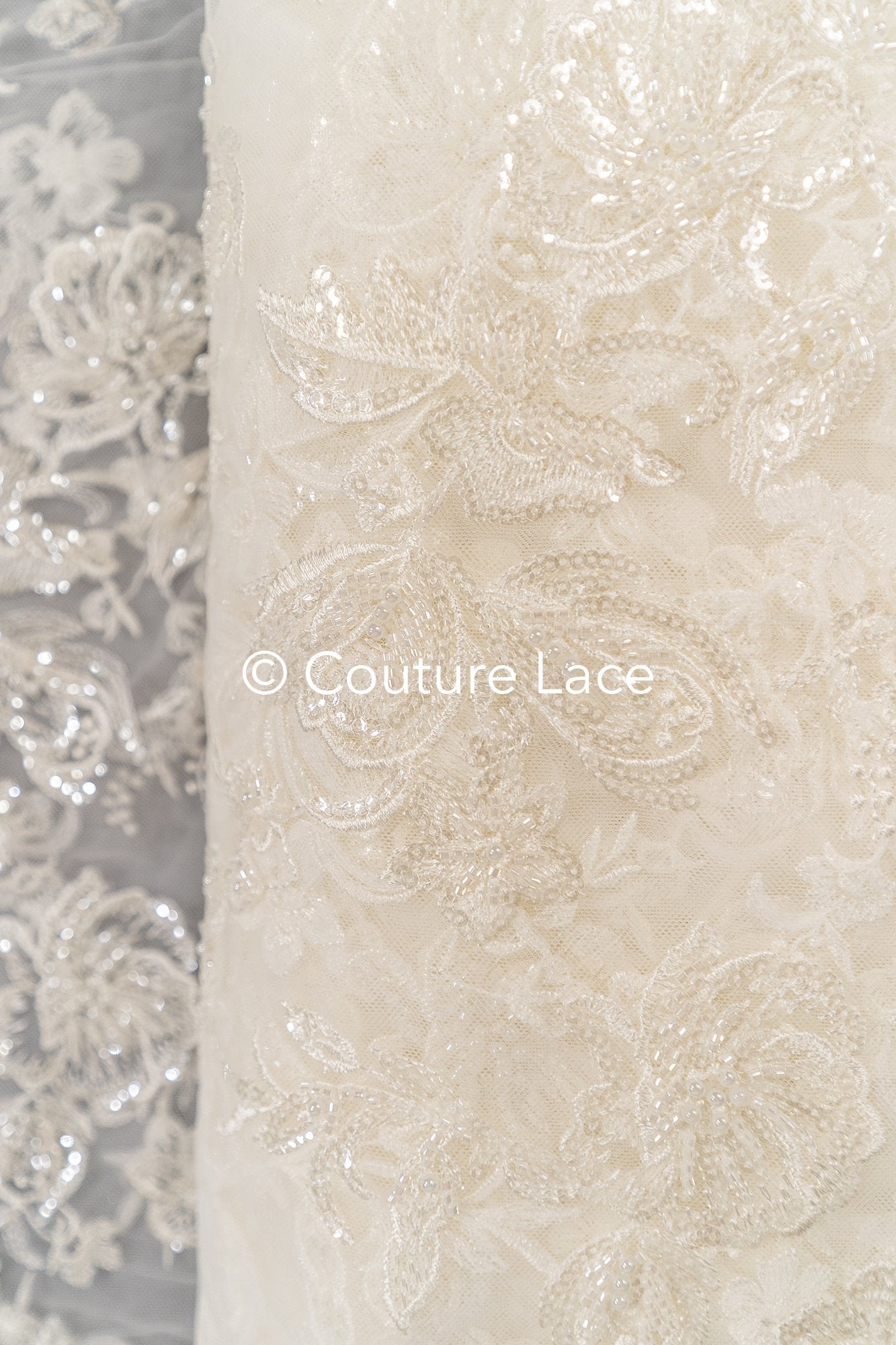Floral beaded bridal lace for wedding dresses // L25-092N