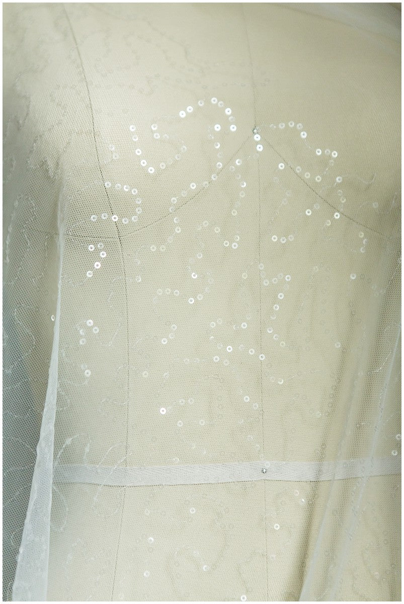 Fine sequin lace/ sequin tulle fabric for wedding dresses/ off-white lace with sequins// L17-076P
