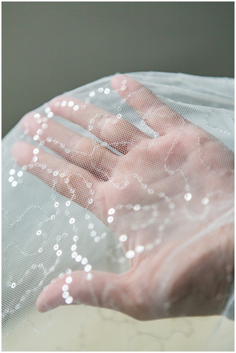 Fine sequin lace/ sequin tulle fabric for wedding dresses/ off-white lace with sequins// L17-076P