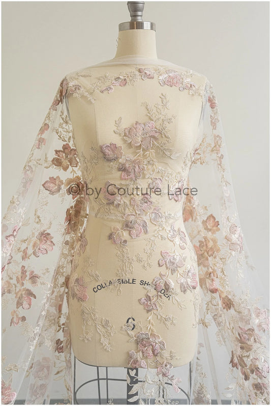 Farbiger Blumen Spitzenstoff/ romantische Pastell Spitze/ Abendkleid Spitze/ Blumen Spitzenstoff/ bestickte Farbe Hochzeitsstoff// L19-258