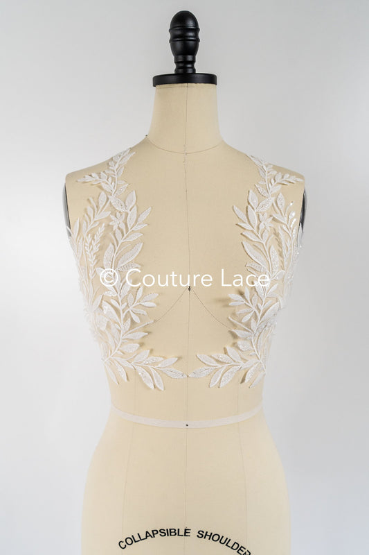 Applikation mit Perlen & Pailletten/ Hochzeitskleid Spitzenapplikation/ Braut Applikation// A24-002