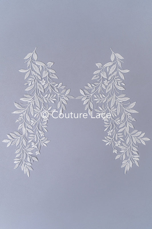 Applikation weiß mit Perlen & Pailletten/ Hochzeitskleid Spitzenapplikation/ Braut Applikation// A24-061