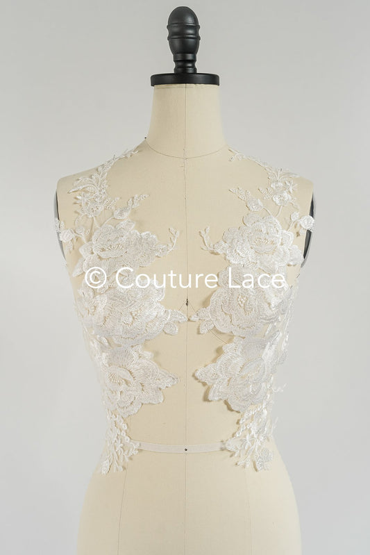 Applikation weiß/ florale Hochzeitskleid Spitzenapplikation/ Braut Applikation// A24-093