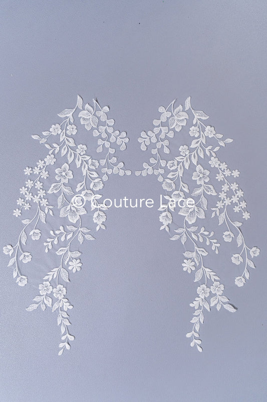 Romantische Applikation weiß / florale Hochzeitskleid Spitzenapplikation mit Pailletten/ Braut Applikation// A24-171B