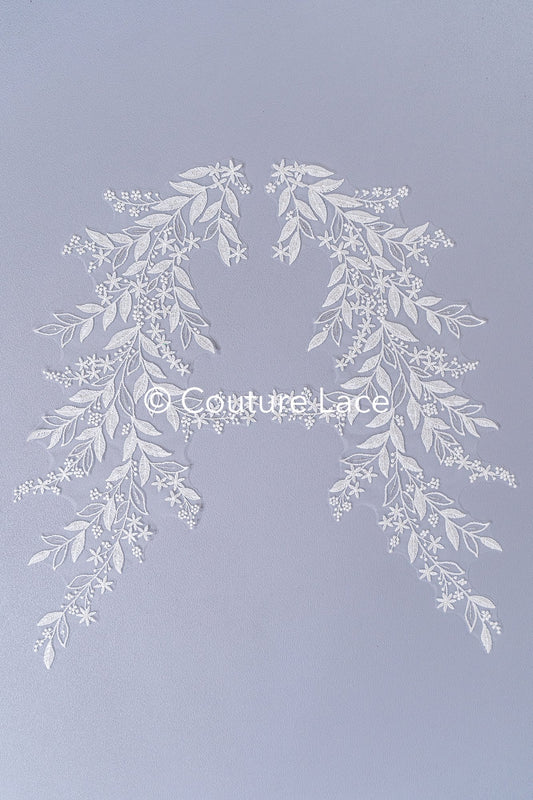 Romantische Applikation off-white/ Brautapplikation mit Blumen/ Brautkleid Spitzenapplikation/ Brautspitze Applikation// A24-372