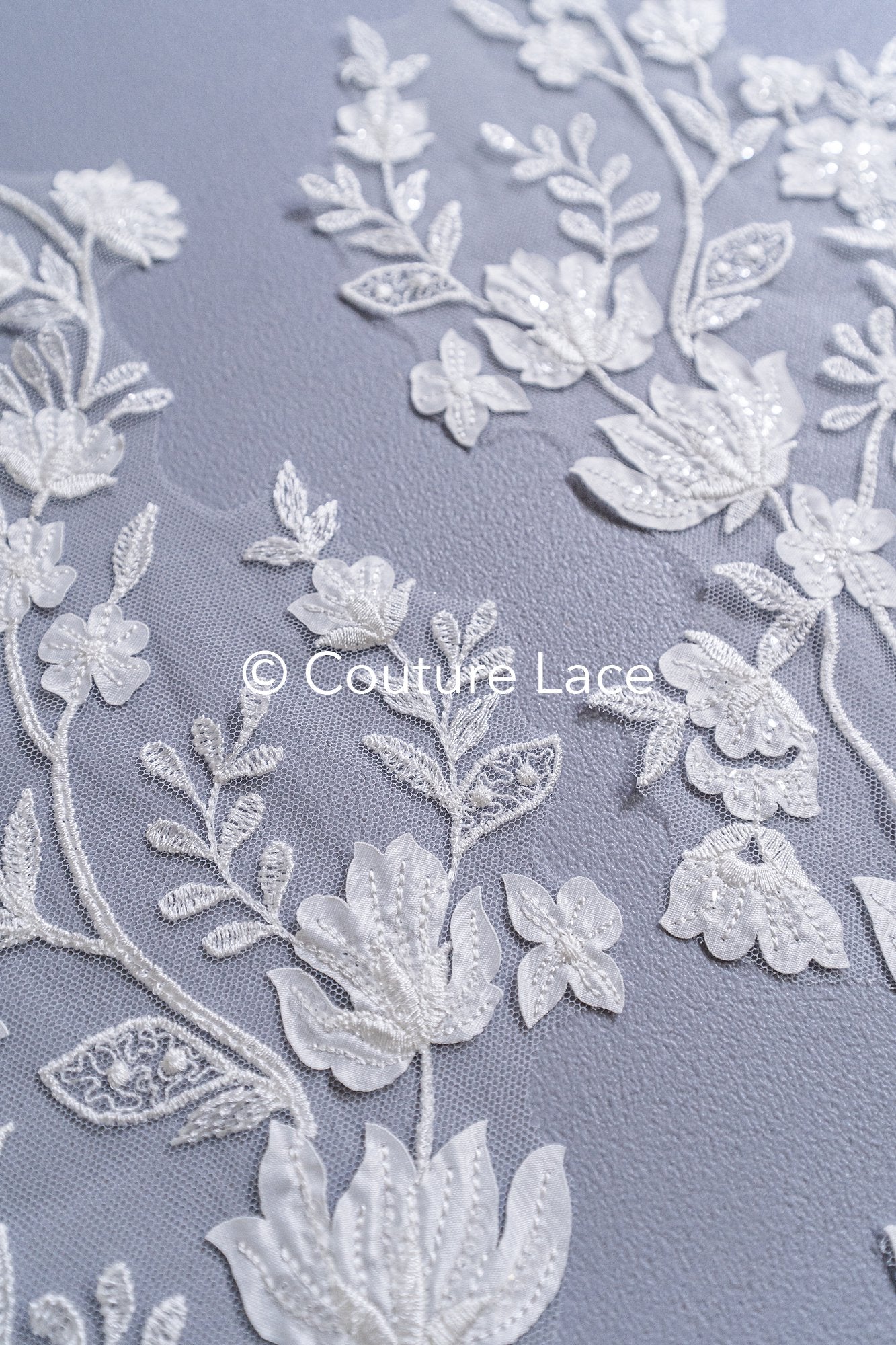 Romantische Applikation off-white/ Brautapplikation mit Blumen/ Brautkleid Spitzenapplikation/ Brautspitze Applikation// A24-378