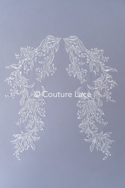 Romantische Applikation off-white/ Brautapplikation mit Blumen/ Brautkleid Spitzenapplikation/ Blumen Brautspitze Applikation// A24-387