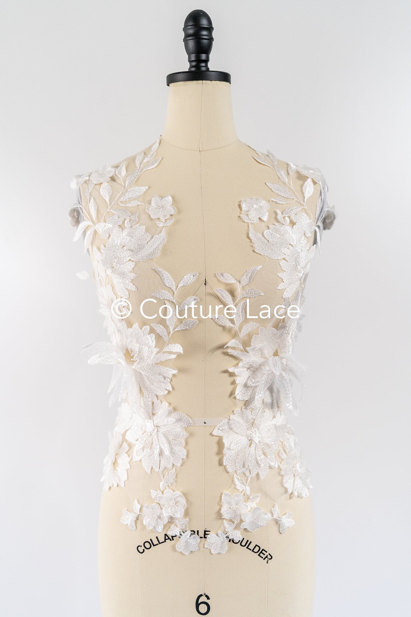 Brautspitzenapplikationen mit 3D Blumen/ Brautkleid Spitzenverzierungen mit Perlen// A24-389