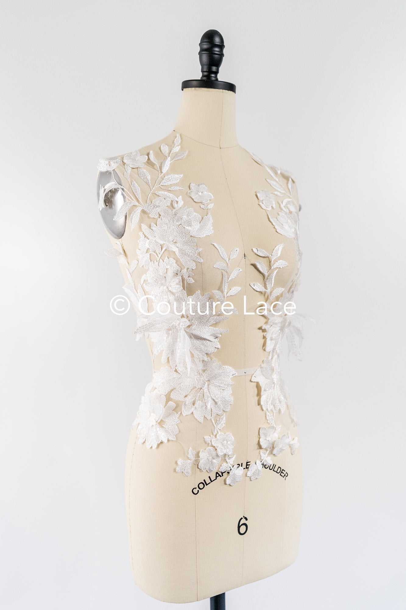 Brautspitzenapplikationen mit 3D Blumen/ Brautkleid Spitzenverzierungen mit Perlen// A24-389