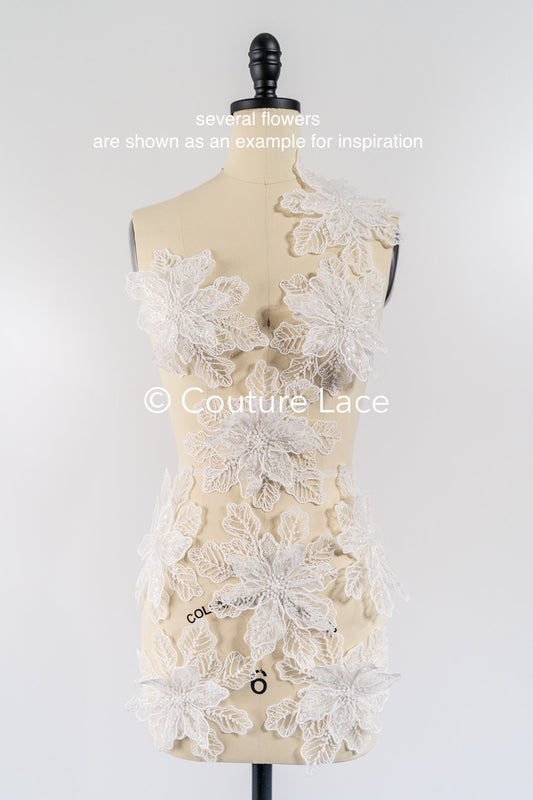 3D Blumen zum Aufnähen/ einzigartige 3D-Blumen für Brautkleid-Verzierungen/ 3D-Blumen zum Aufnähen// A24-393