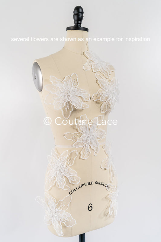 3D Blumen zum Aufnähen/ einzigartige 3D-Blumen für Brautkleid-Verzierungen/ 3D-Blumen zum Aufnähen// A24-396