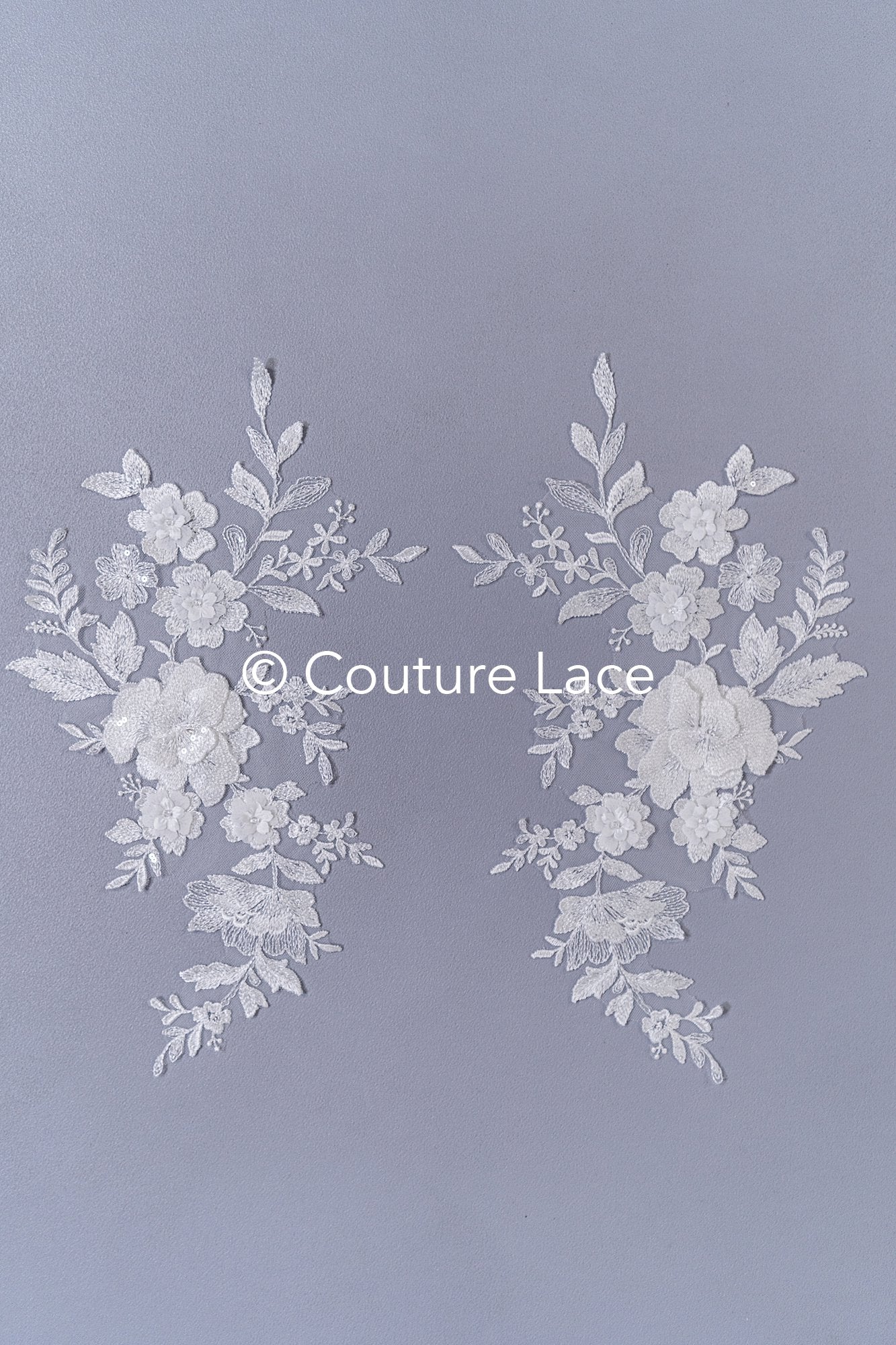 Brautspitzenapplikationen mit 3D Blumen/ Brautkleid Spitzenverzierungen mit Perlen// A24-460