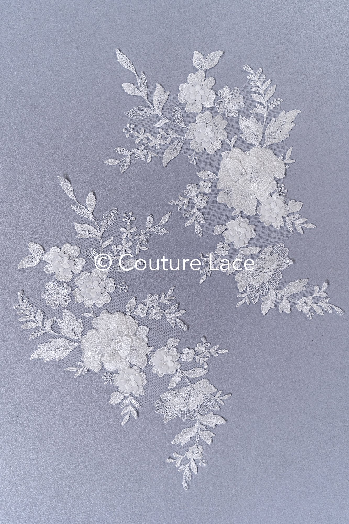 Brautspitzenapplikationen mit 3D Blumen/ Brautkleid Spitzenverzierungen mit Perlen// A24-460