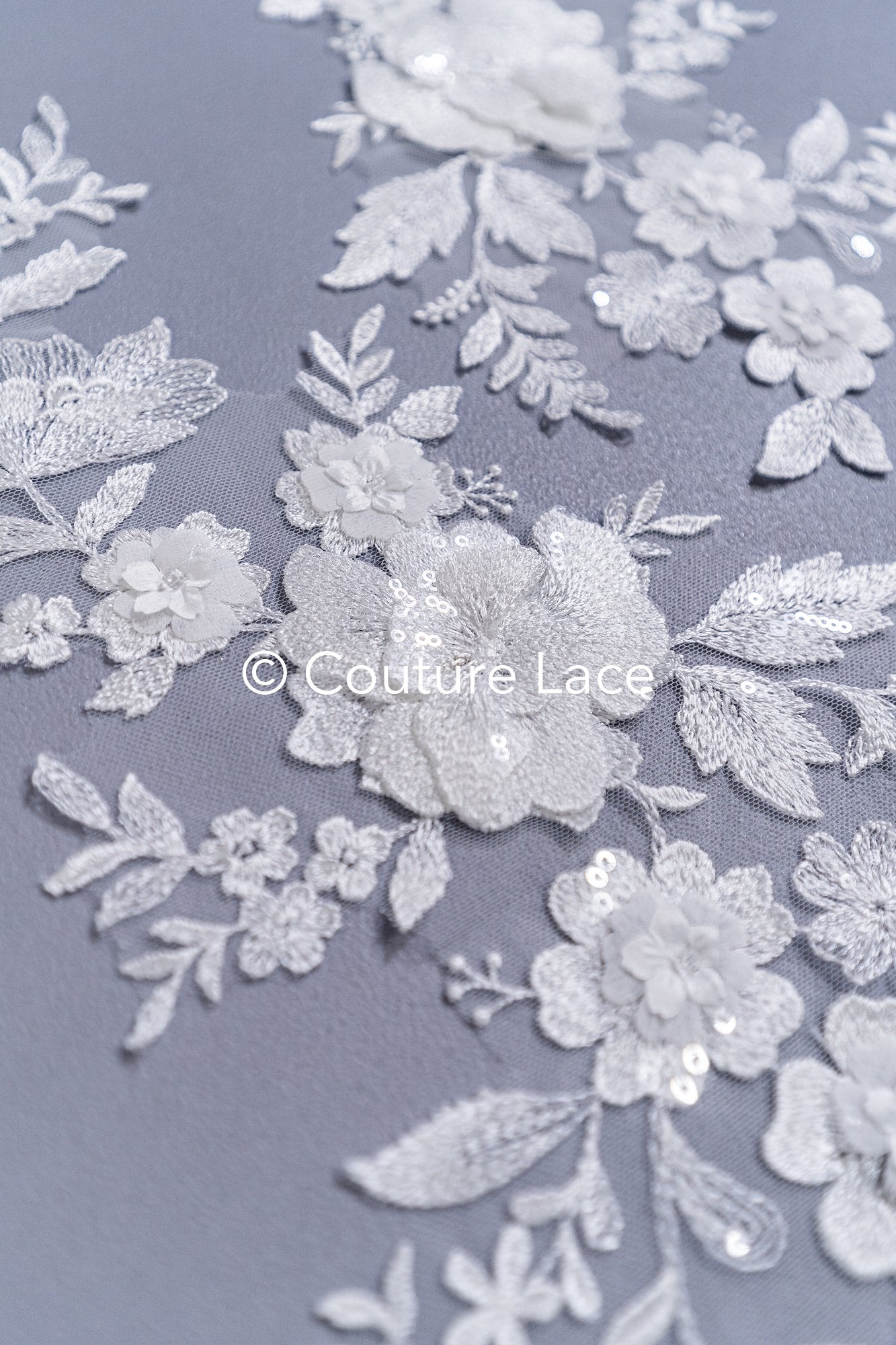 Brautspitzenapplikationen mit 3D Blumen/ Brautkleid Spitzenverzierungen mit Perlen// A24-460