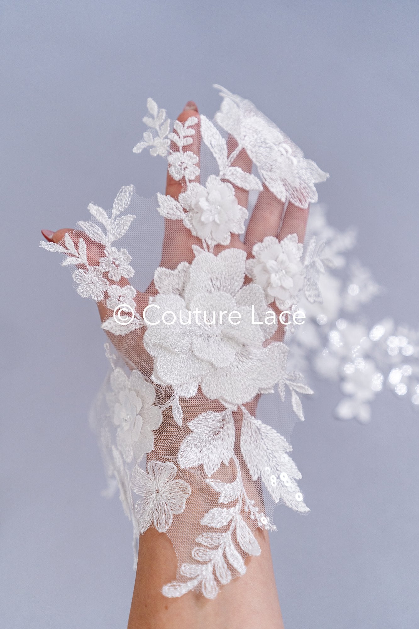 Brautspitzenapplikationen mit 3D Blumen/ Brautkleid Spitzenverzierungen mit Perlen// A24-460