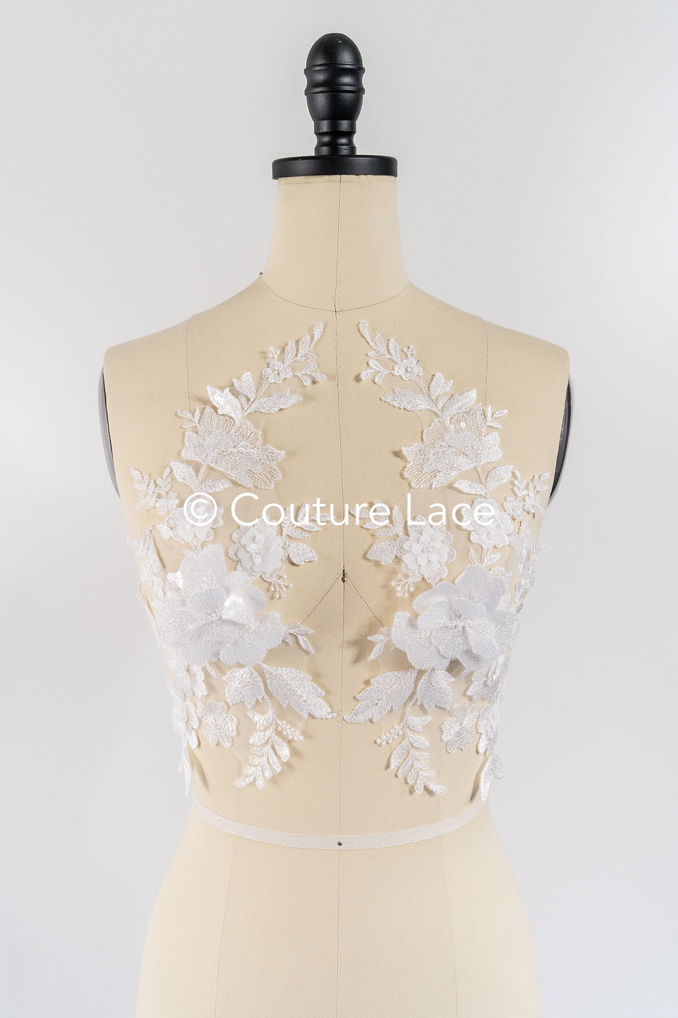 Brautspitzenapplikationen mit 3D Blumen/ Brautkleid Spitzenverzierungen mit Perlen// A24-460