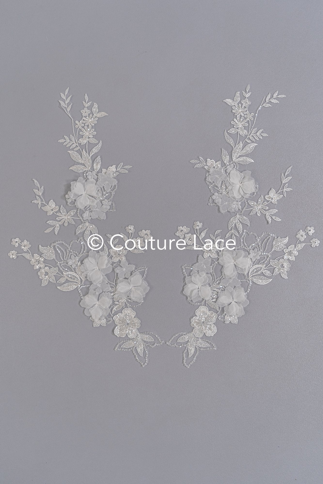 Brautspitzenapplikationen mit 3D Blumen/ Brautkleid Spitzenverzierungen mit Perlen// A24-465